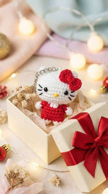 Red Kitty Crochet Keychain – Handmade Aesthetic Charm ❤️