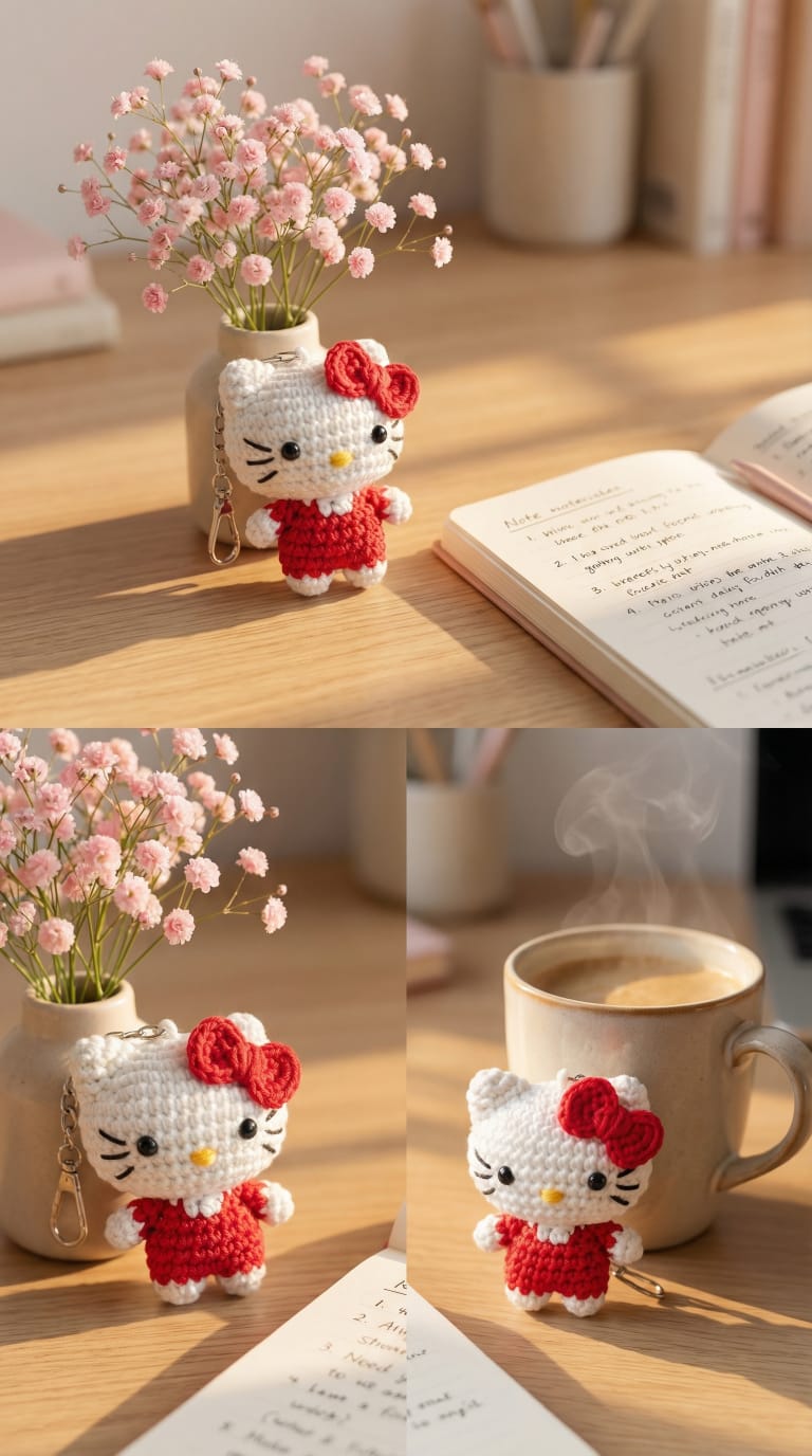 Red Kitty Crochet Keychain – Handmade Aesthetic Charm ❤️
